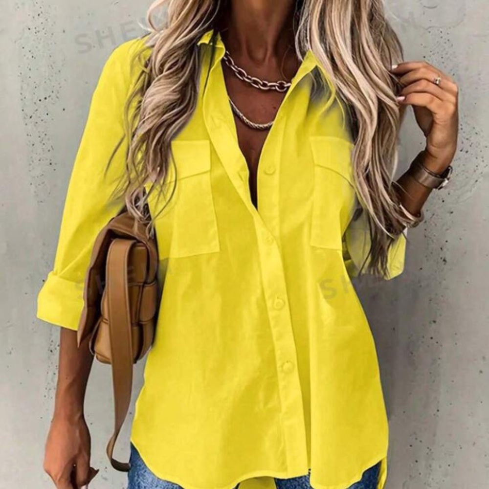 NIB button up yellow SHEIN top.